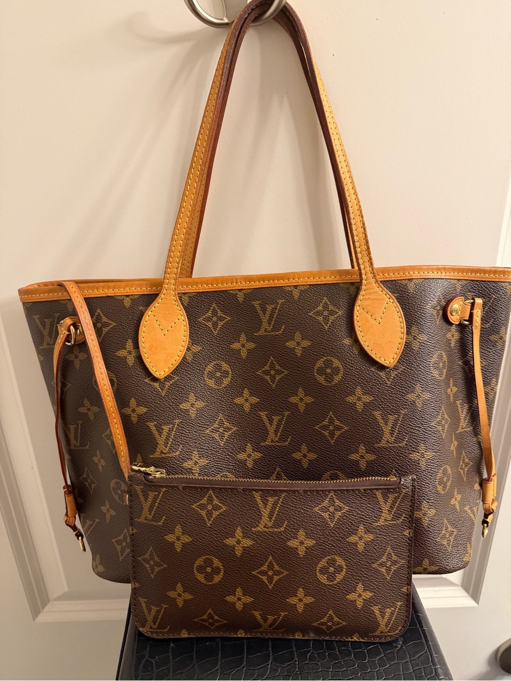 Louis Vuitton Monogram Canvas Neverfull Tote with Pouch - Brown & Tan